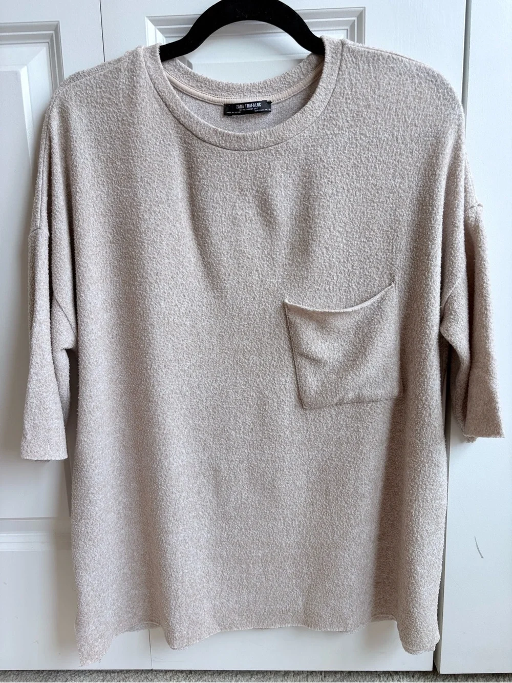 Zara Light Beige Textured Crewneck Sweater, Women’s Size S